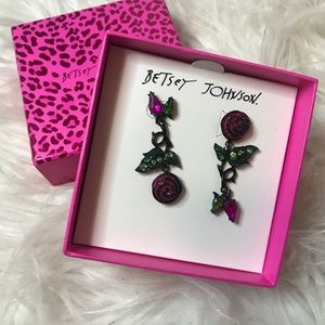 Brand New Betsey Johnson Glitter Rose Eaarings
